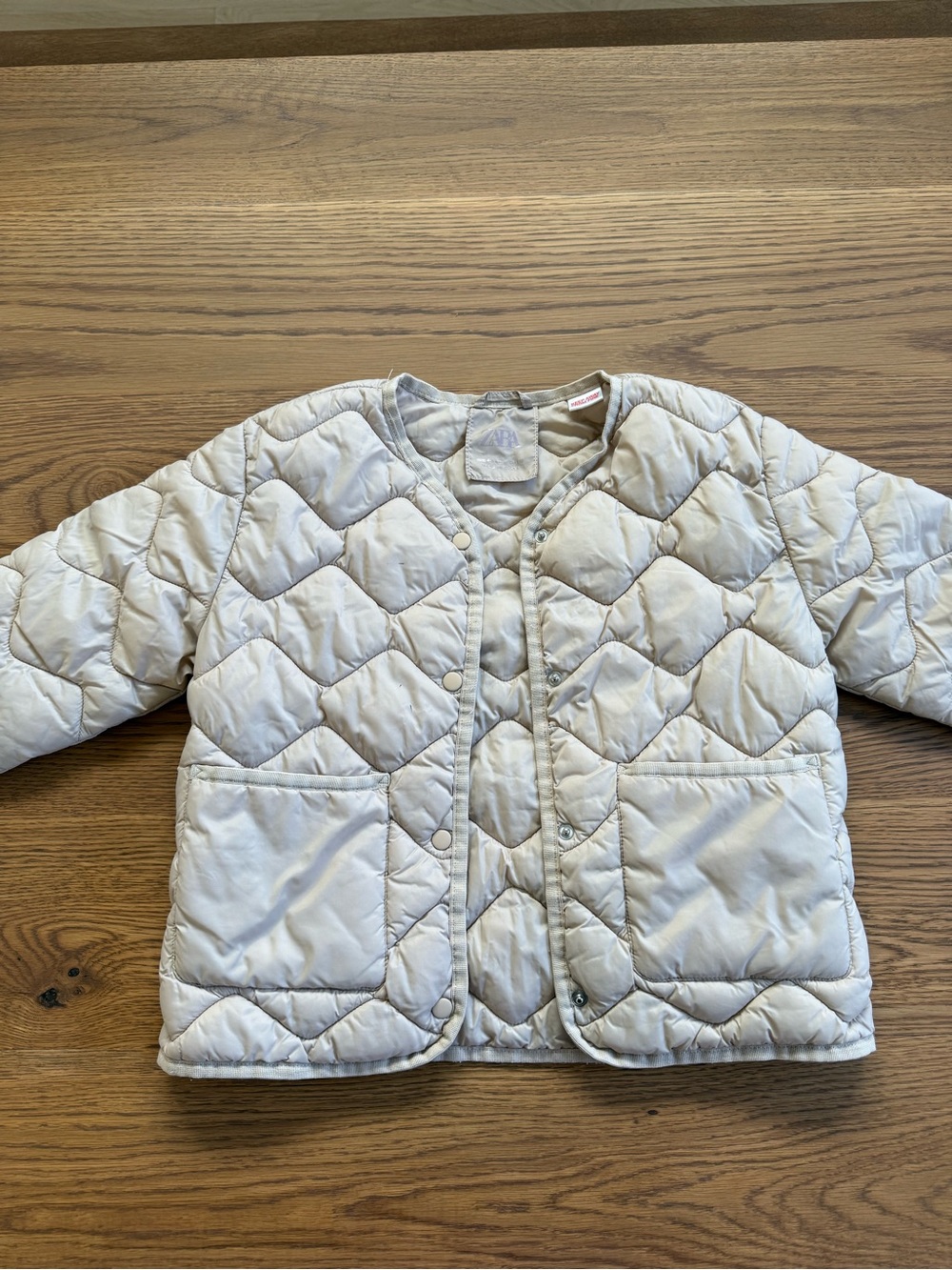 Zara Girls Cream Quilted Snap-Front Puffer Jacket